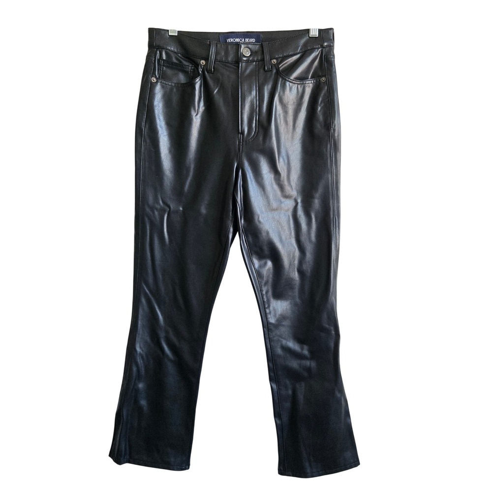 Veronica Beard 26 Faux‎ Leather Carly Kick Flare Pants Black High Rise Crop